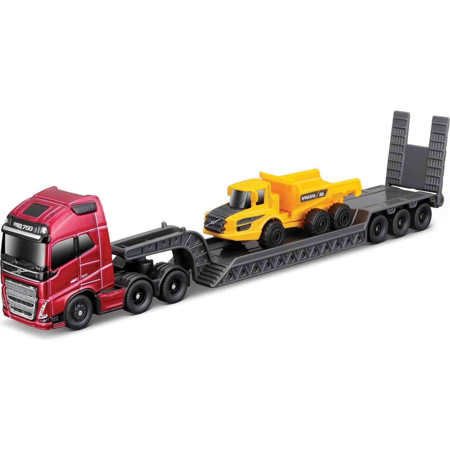 Camión Volvo FH16 con Remolque y Vehículo de Construcción