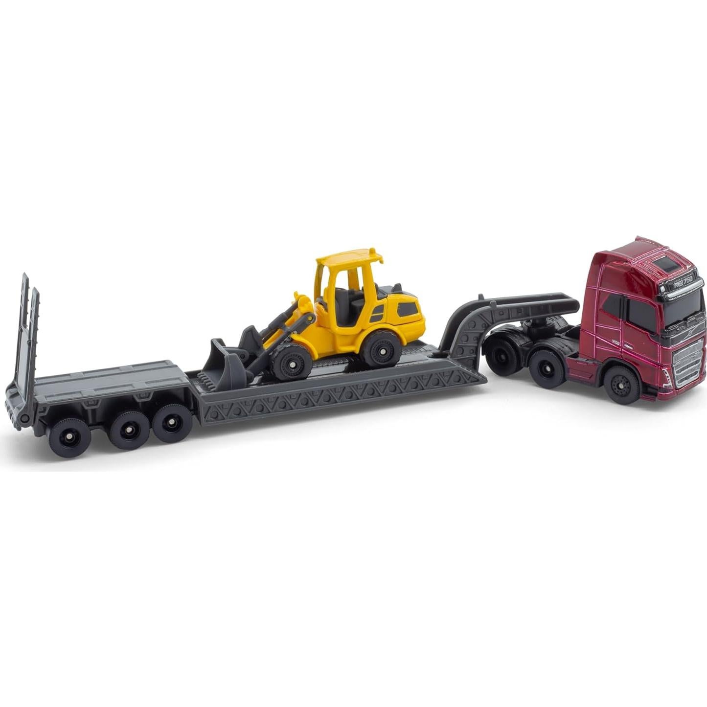 Camión Volvo FH16 con Remolque y Vehículo de Construcción