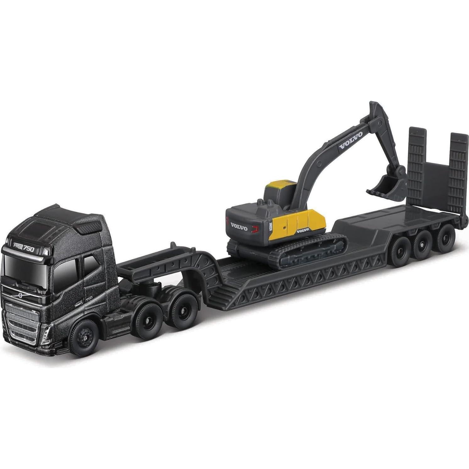 Camión Volvo FH16 con Remolque y Vehículo de Construcción