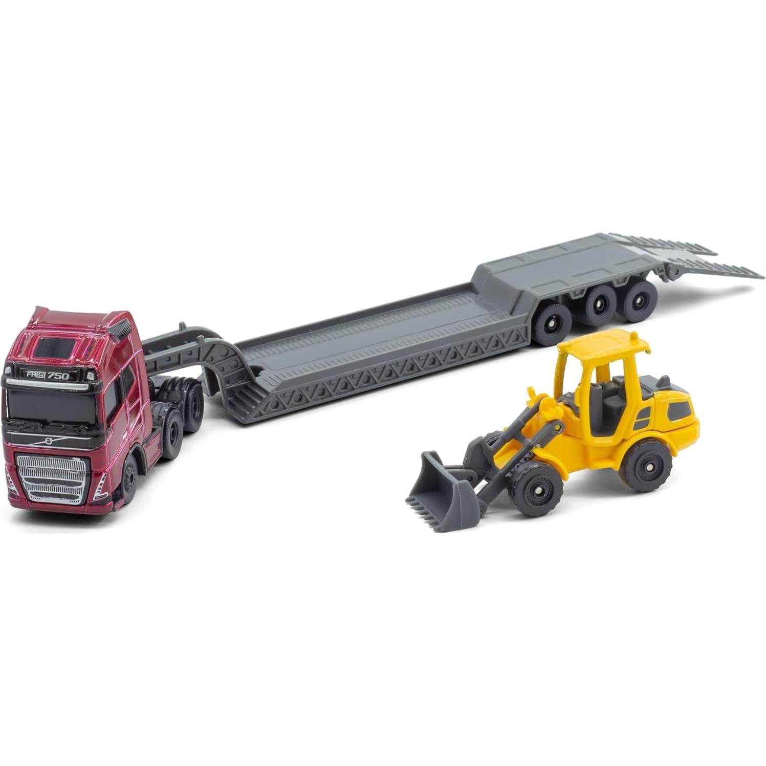 Camión Volvo FH16 con Remolque y Vehículo de Construcción