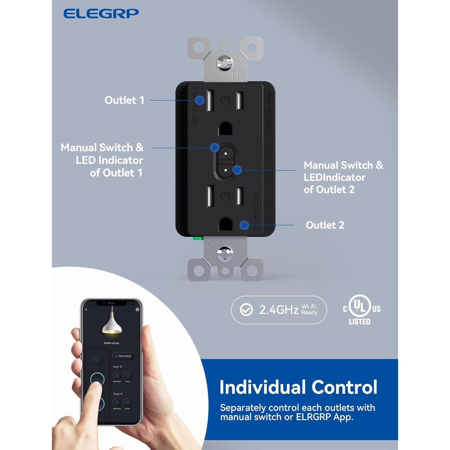 Toma de Corriente Inteligente ELEGRP 6 Tomas Controladas Wi-Fi