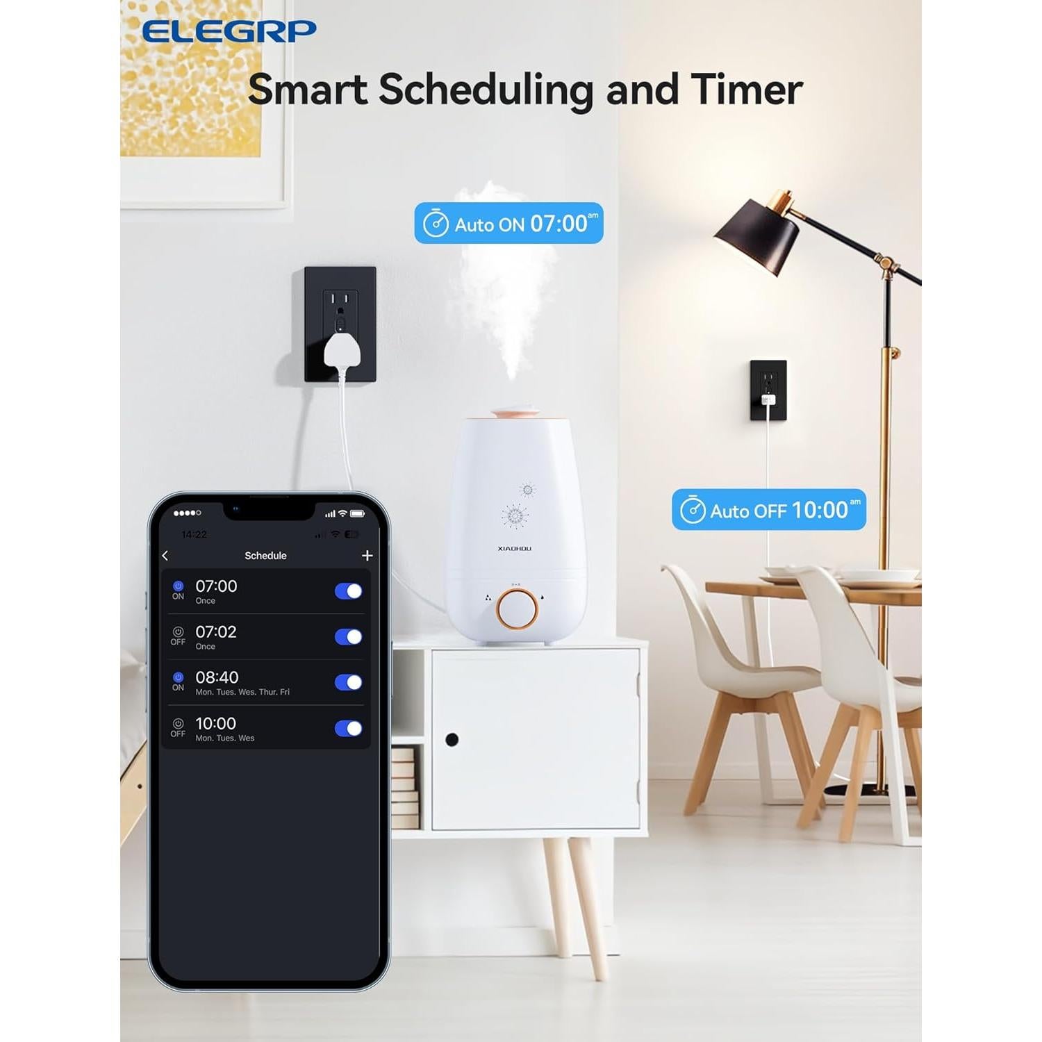 Toma de Corriente Inteligente ELEGRP 6 Tomas Controladas Wi-Fi