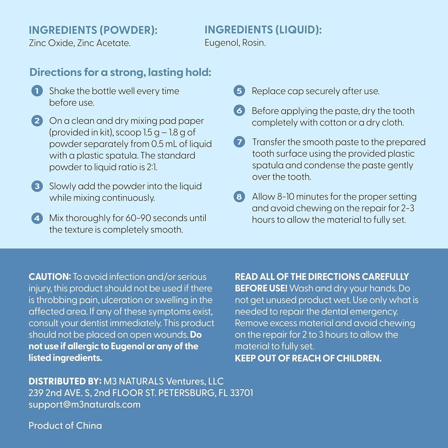 Kit de Reparación Dental M3 Naturals - Relleno Temporal para Dientes