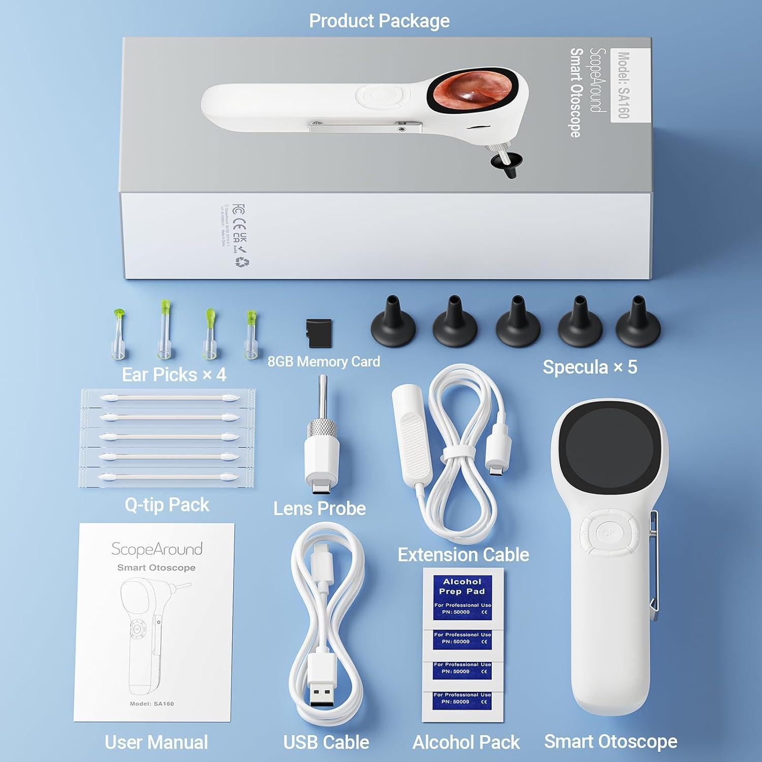 Otoscopio Digital ScopeAround SA160 con Pantalla IPS 3.68 cm