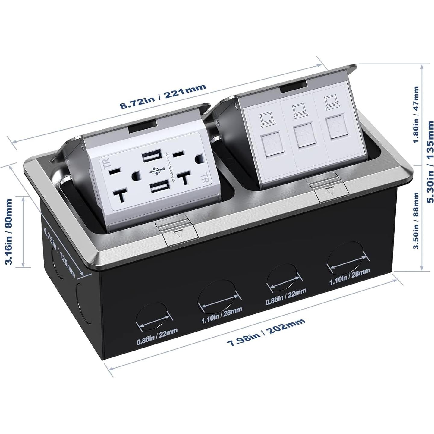 Caja de Salida Eléctrica de Piso KYHSHJ 20A con USB y RJ45