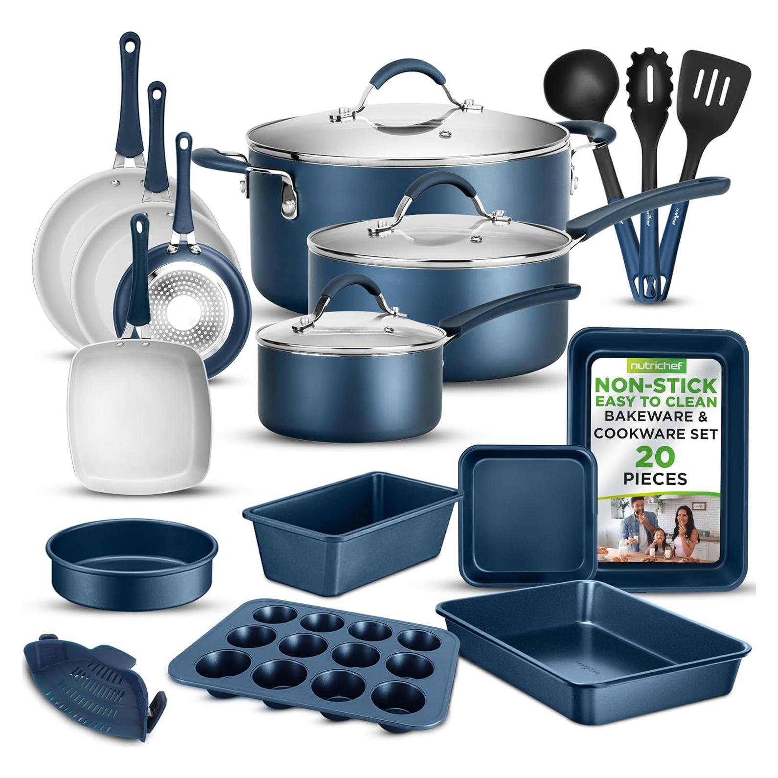 Juego de Cocina NutriChef 20 Piezas Antiadherentes Azul