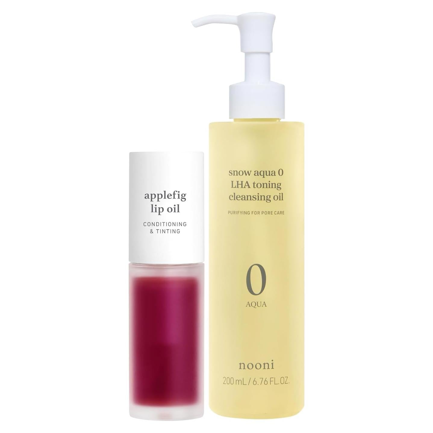 Dúo Aceite Labial y Limpiador Facial NOONI - Manzana Higo 3.54ml + Nieve Aqua 200ml