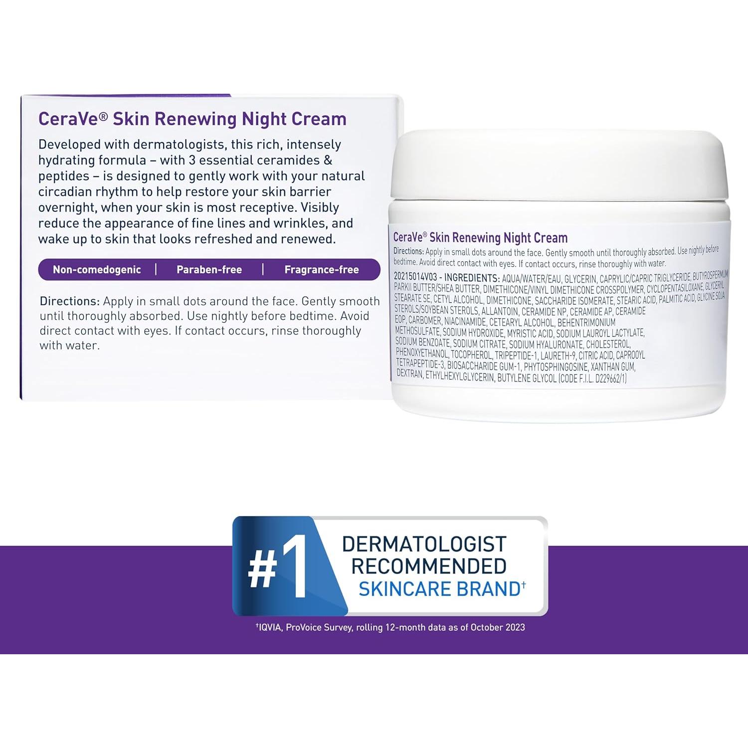 Crema Nocturna CeraVe 48g con Niacinamida y Péptidos