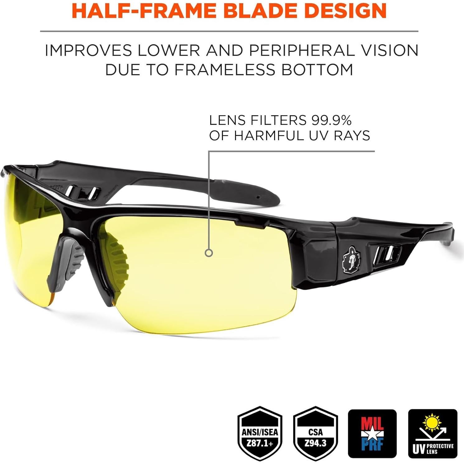 Gafas de Seguridad Ergodyne Skullerz DAGR - Marco Negro, Lente Amarillo