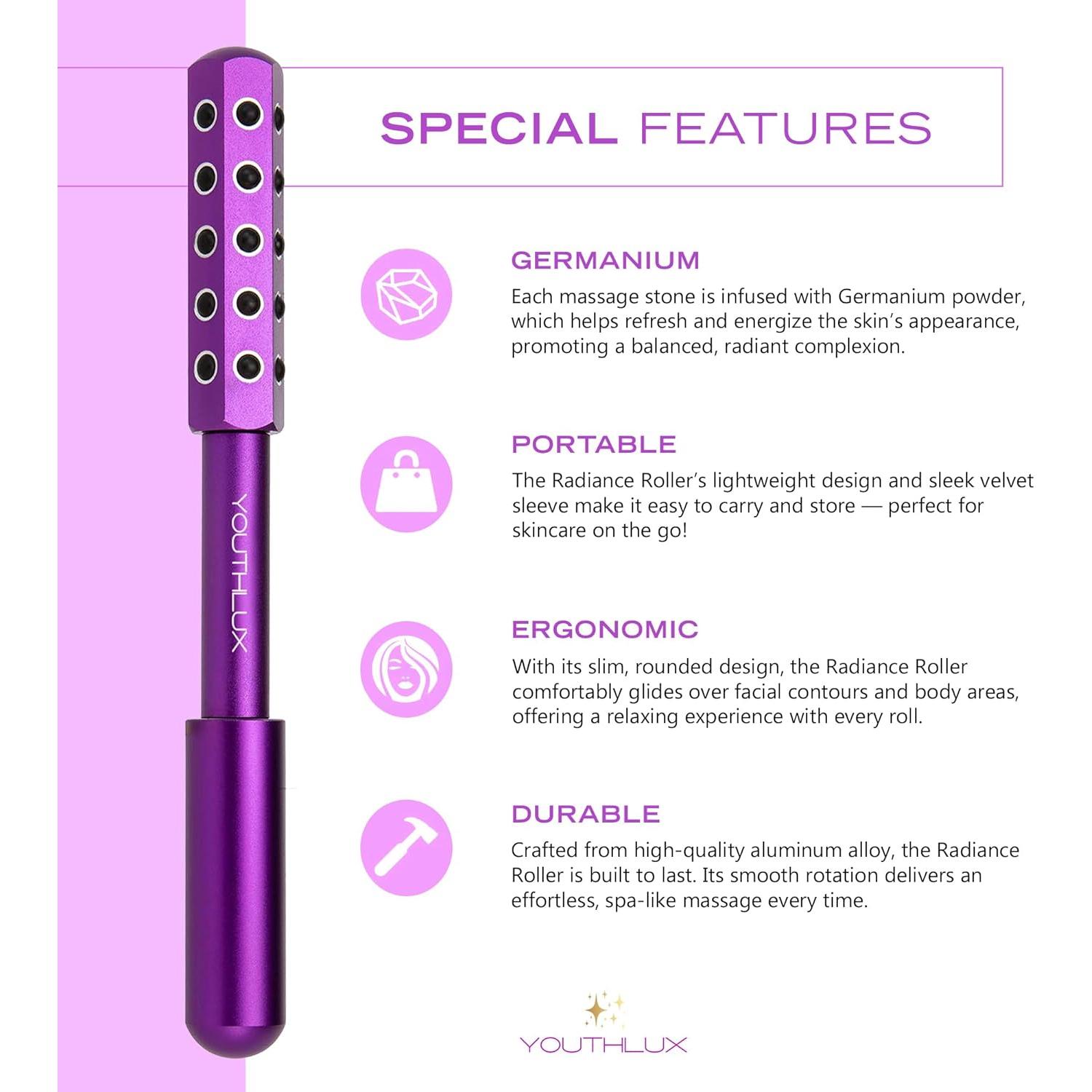 Rodillo de Masaje Facial YOUTHLAB de Piedra de Germanio Púrpura