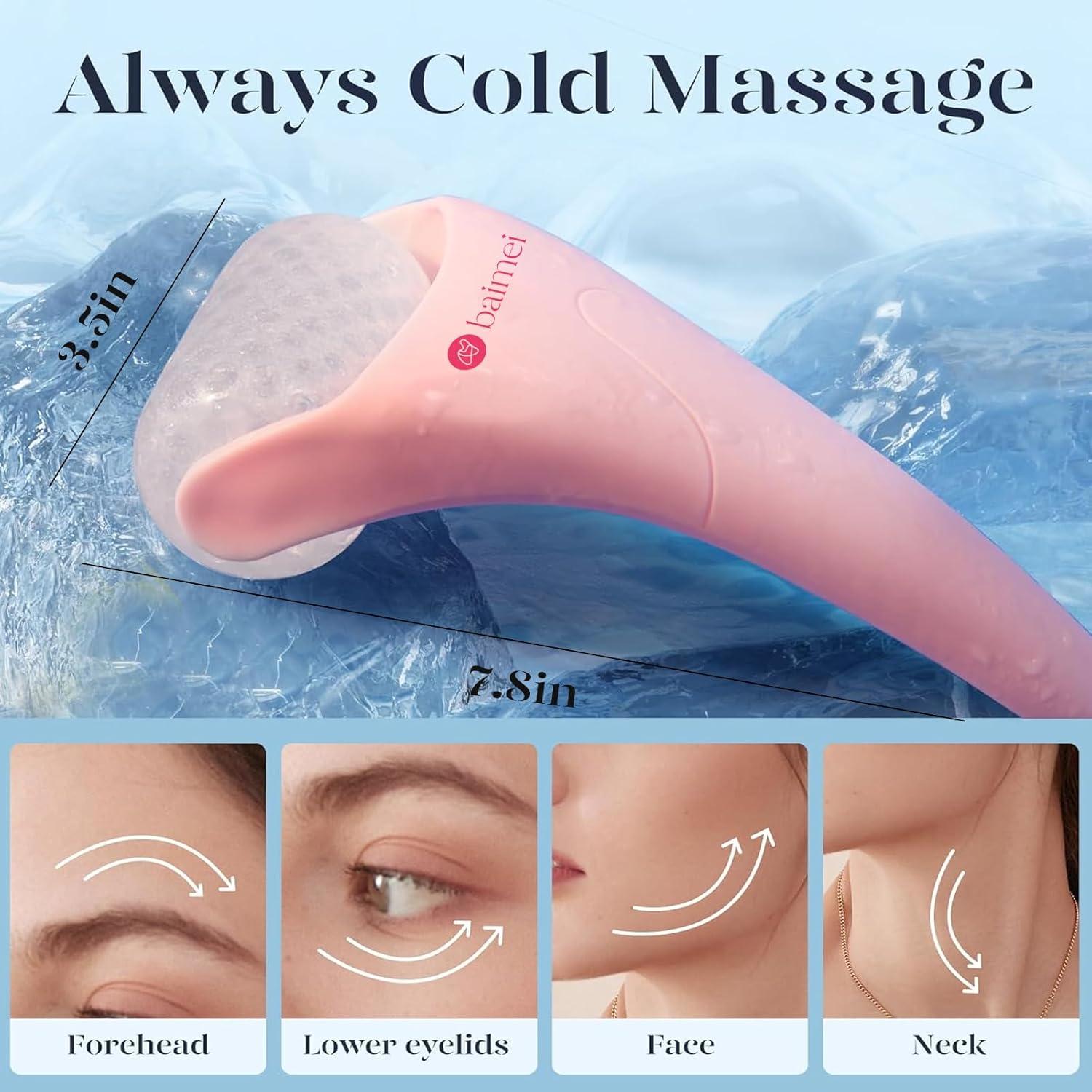 Rodillo de Hielo Facial BAIMEI Rosa + Gua Sha + Cuidado Piel