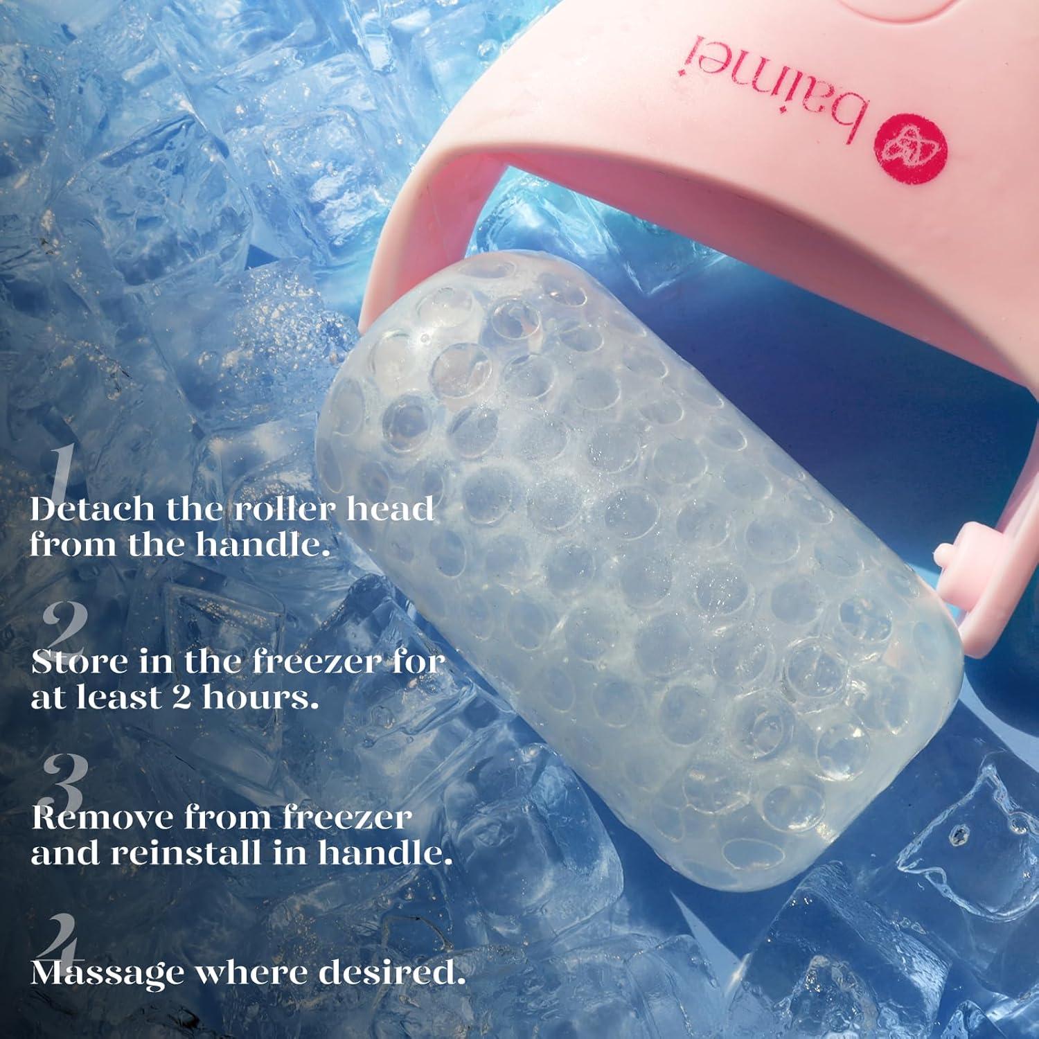 Rodillo de Hielo Facial BAIMEI Rosa + Gua Sha + Cuidado Piel