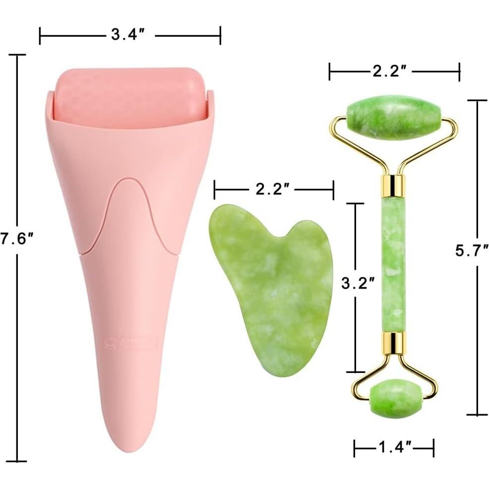 Juego de Rodillo de Jade Natural 3 en 1 SUPTEC Rosa