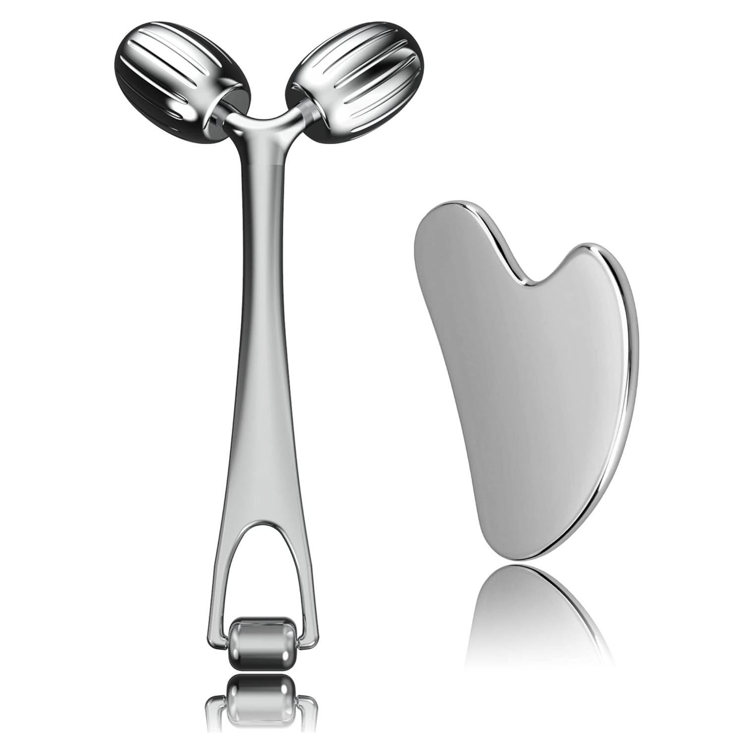 Conjunto Gua Sha y Rodillo Facial Yeamon Acero Inoxidable