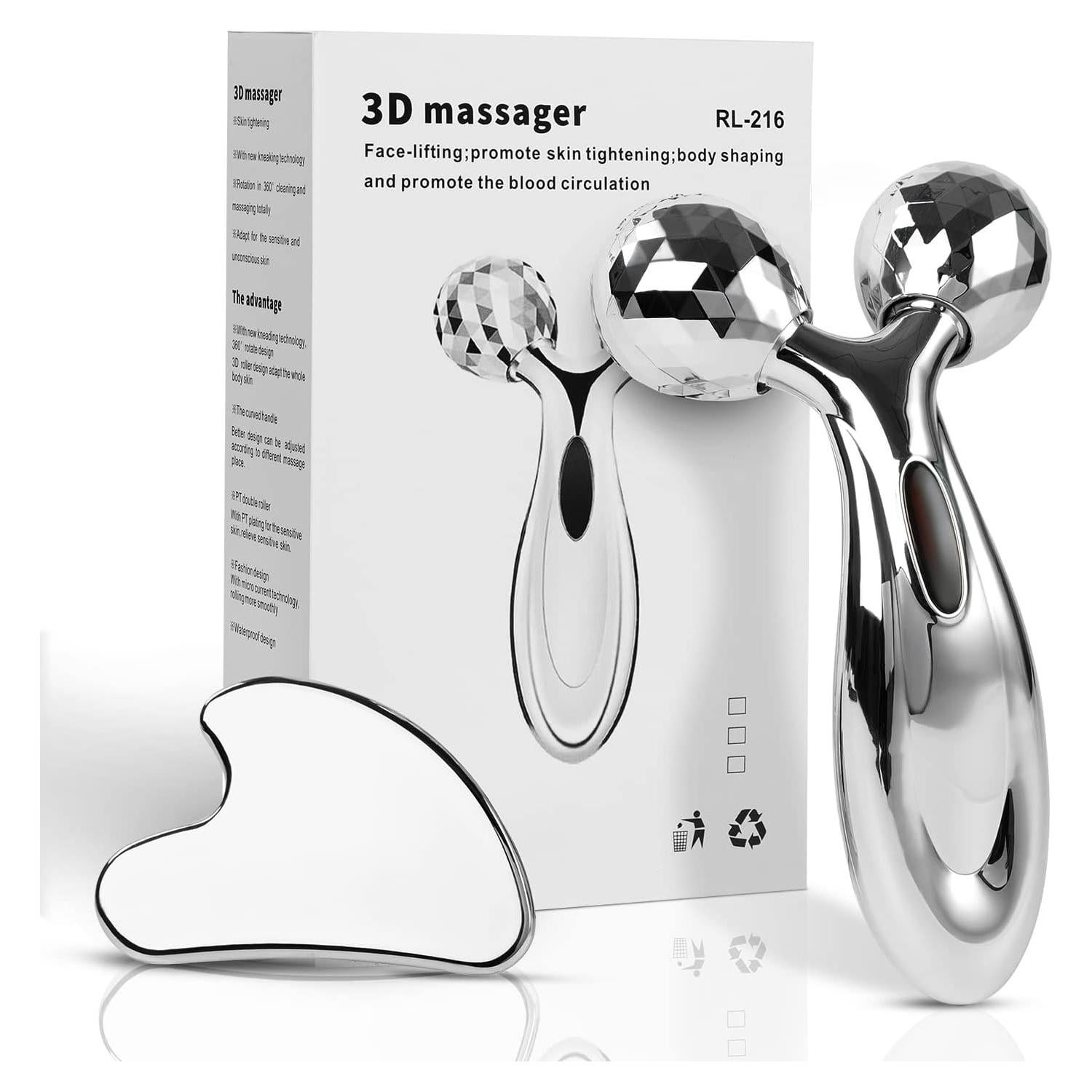 Juego de Gua Sha y Rodillo Facial Leiwo - Acero Inoxidable