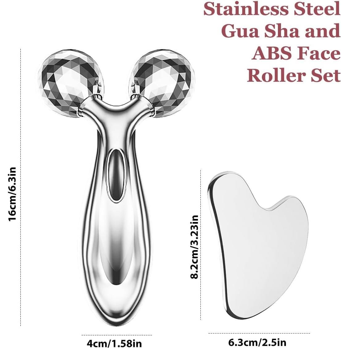 Juego de Gua Sha y Rodillo Facial Leiwo - Acero Inoxidable