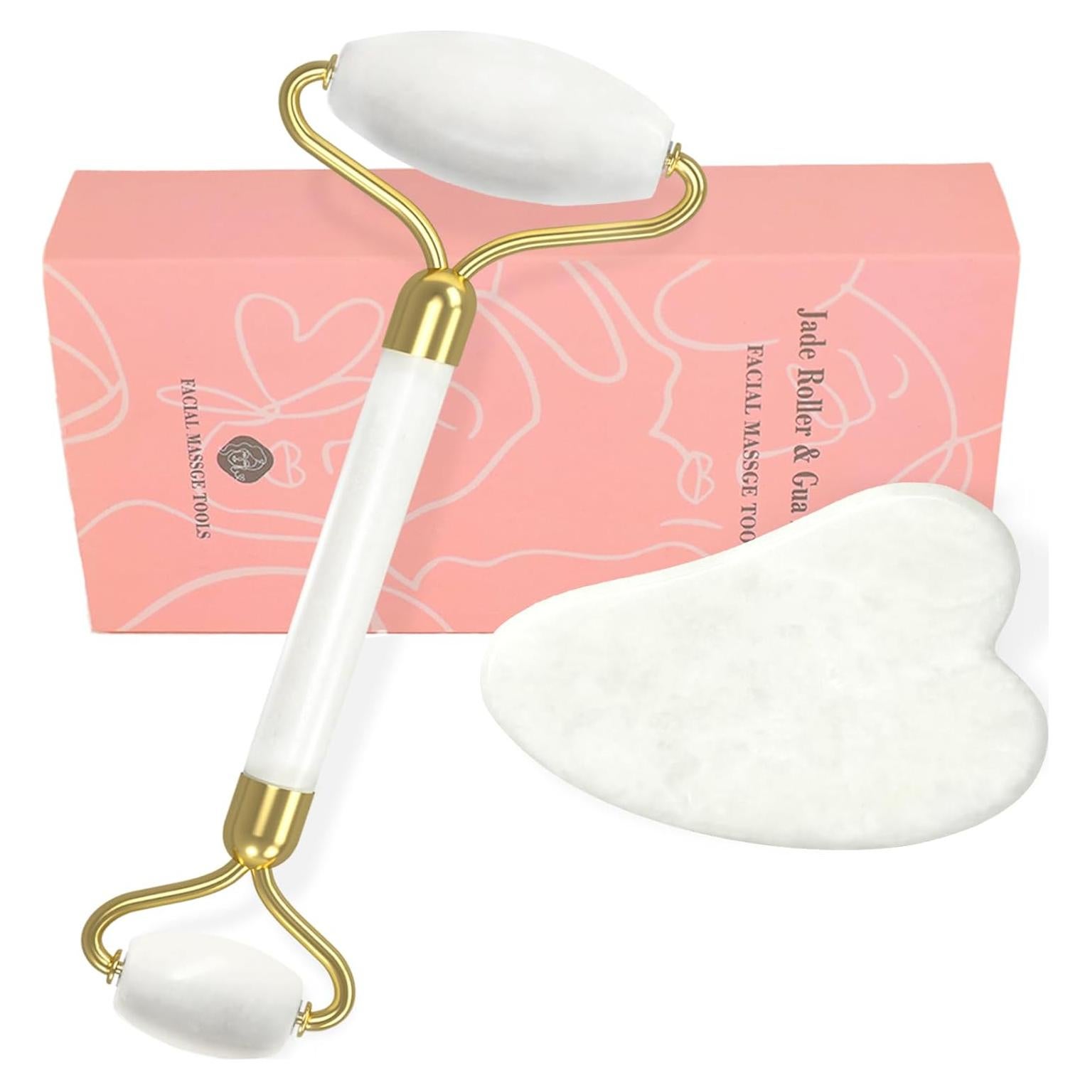 Juego de Masaje Facial Gua Sha y Rodillo de Jade YLTNEUQER