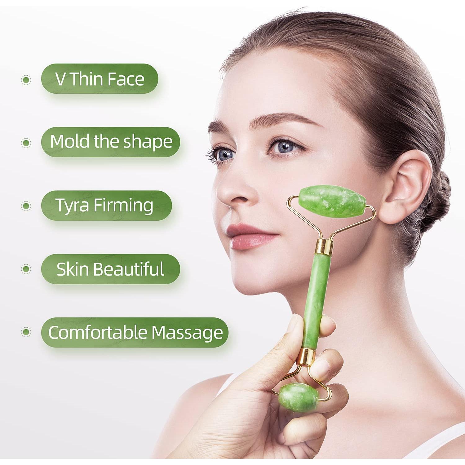 Rodillo Facial de Jade Natural AECW Verde Sin Ruido