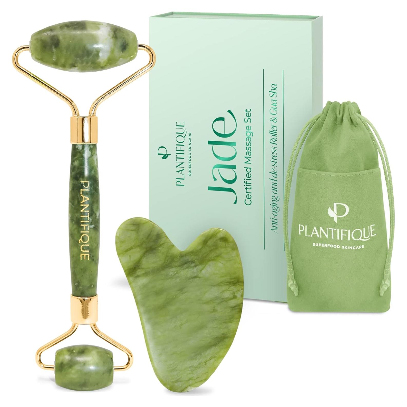 Set de Rodillo Facial y Gua Sha PLANTIFIQUE Jade Verde