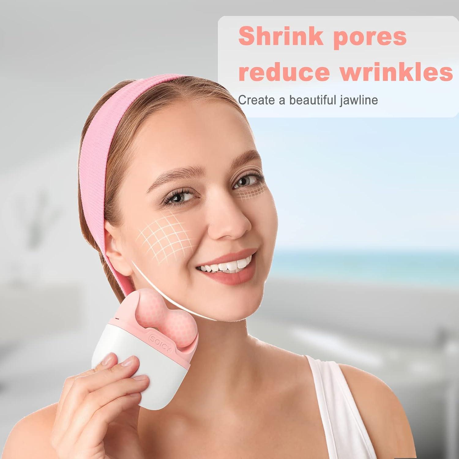 Rodillo de Hielo Facial Leeshine 2 en 1 Rosa Portátil