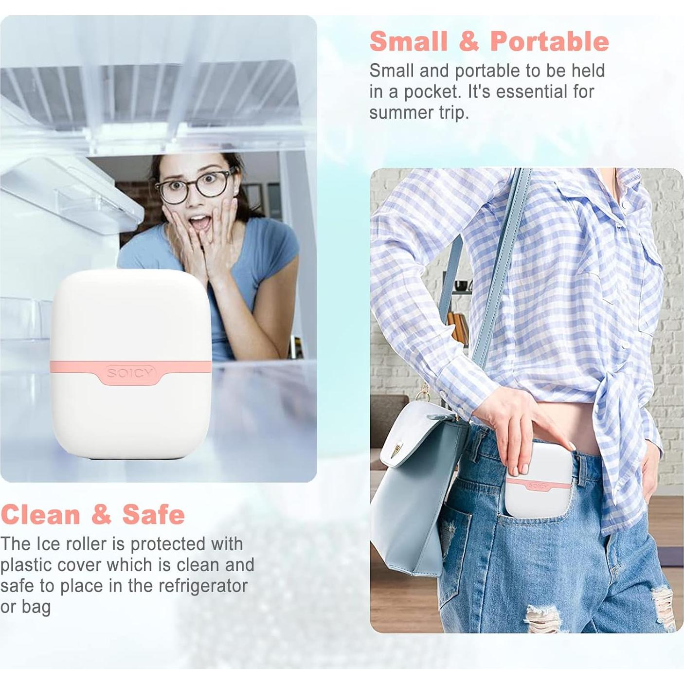 Rodillo de Hielo Facial Leeshine 2 en 1 Rosa Portátil