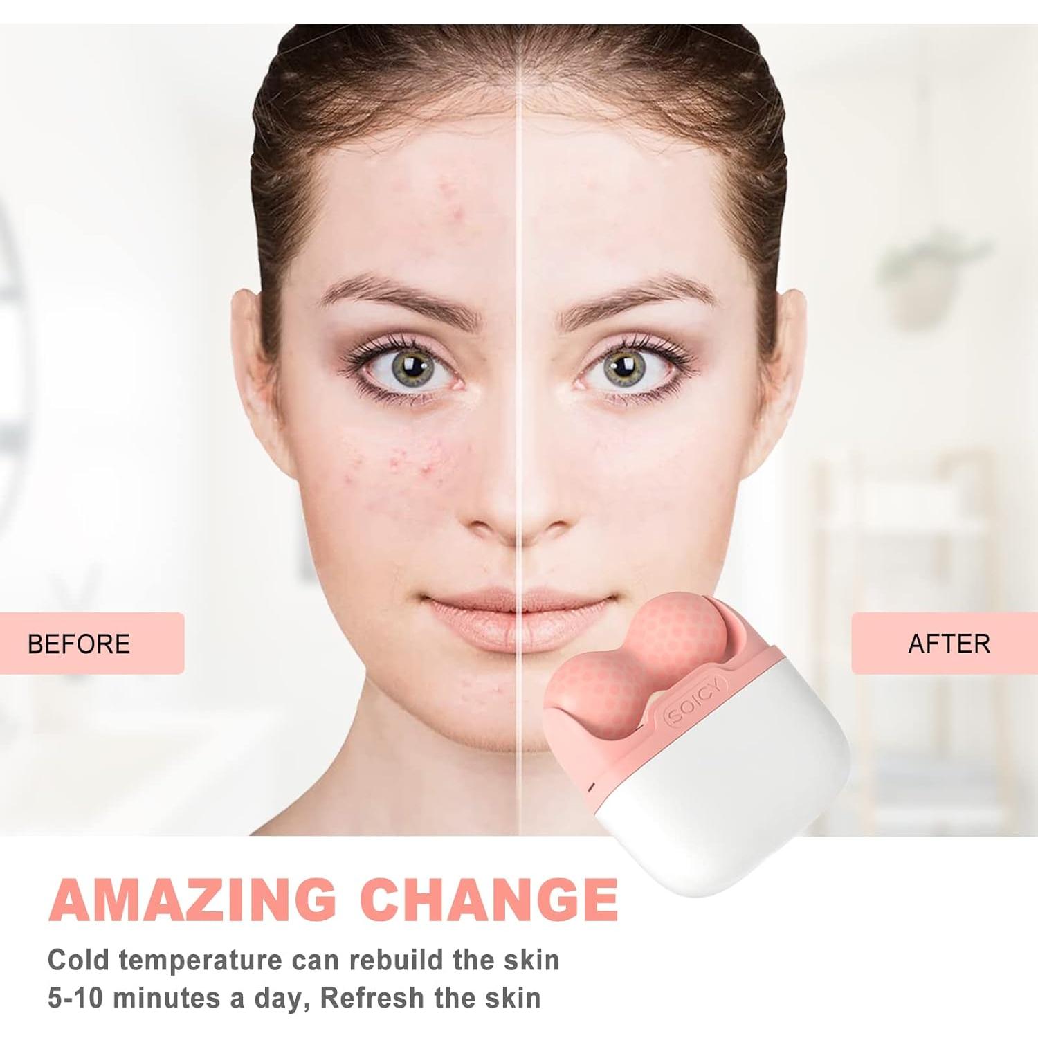 Rodillo de Hielo Facial Leeshine 2 en 1 Rosa Portátil