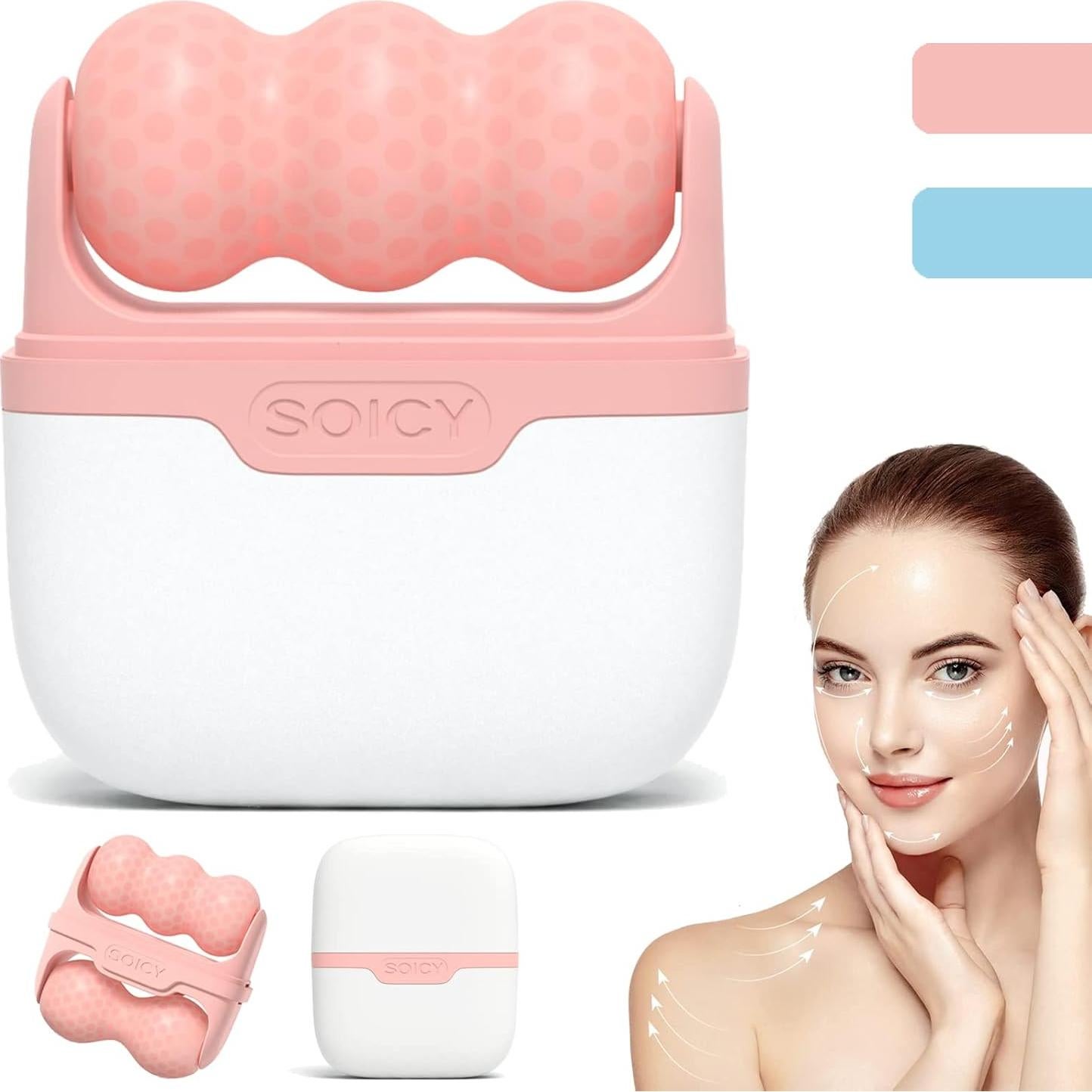 Rodillo de Hielo Facial Leeshine 2 en 1 Rosa Portátil