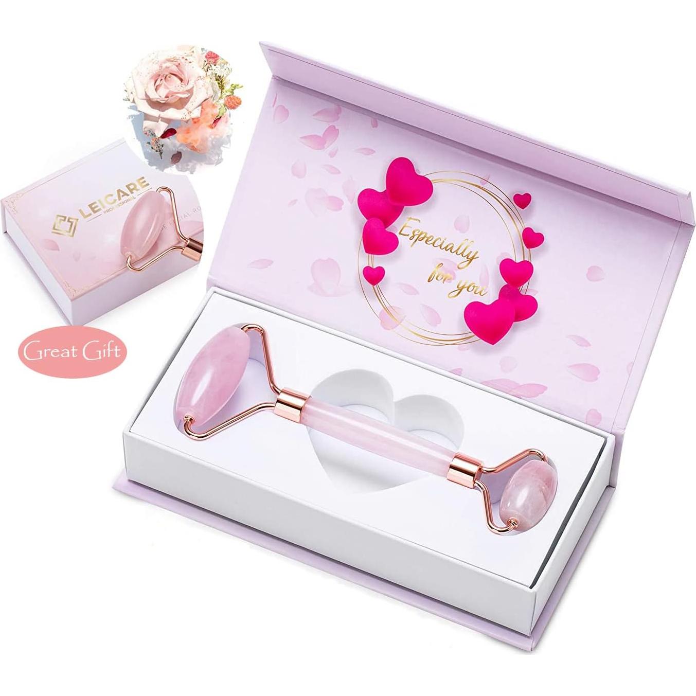 Rodillo Facial de Jade LeiCare - Cuarzo Rosa, Antienvejecimiento