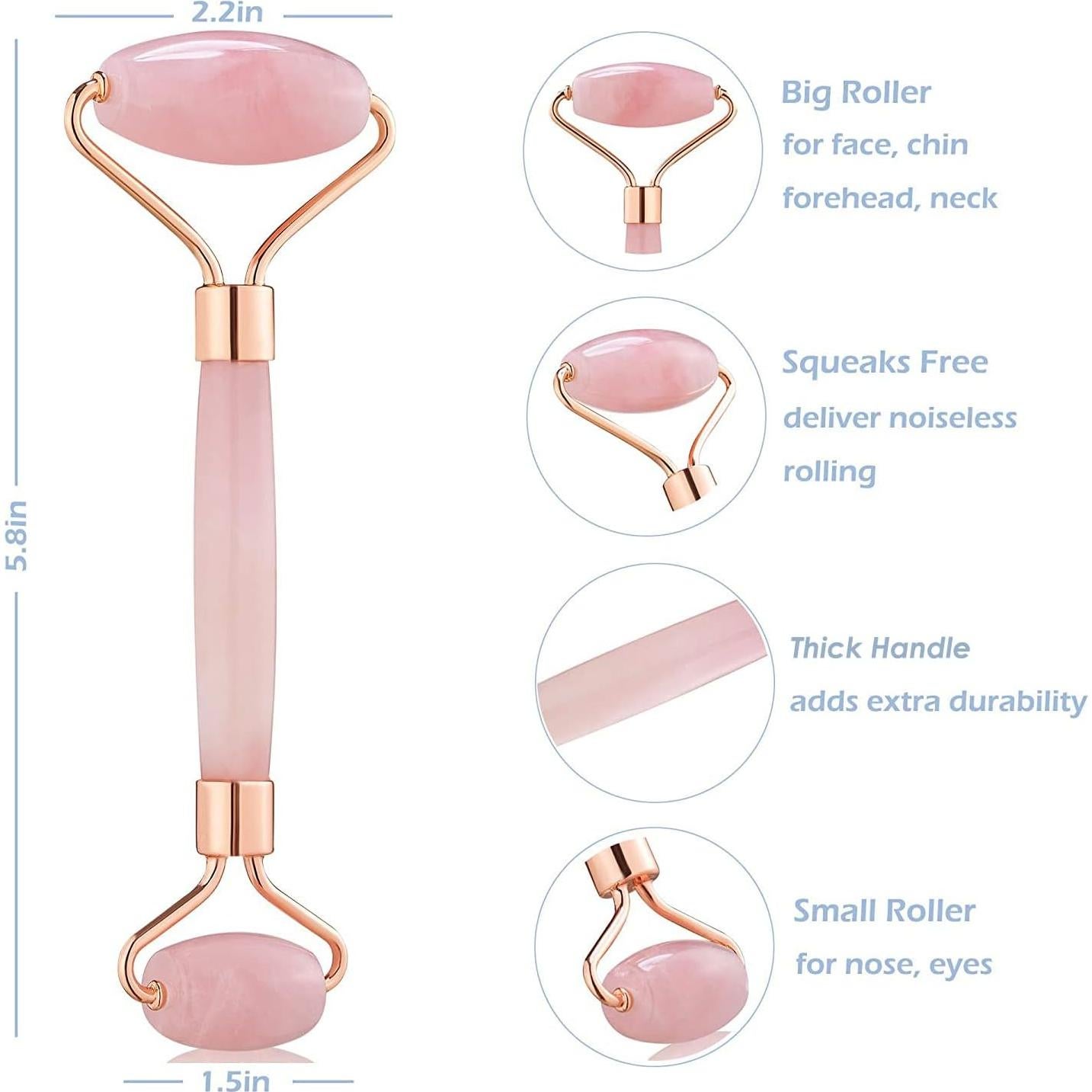 Rodillo Facial de Jade LeiCare - Cuarzo Rosa, Antienvejecimiento
