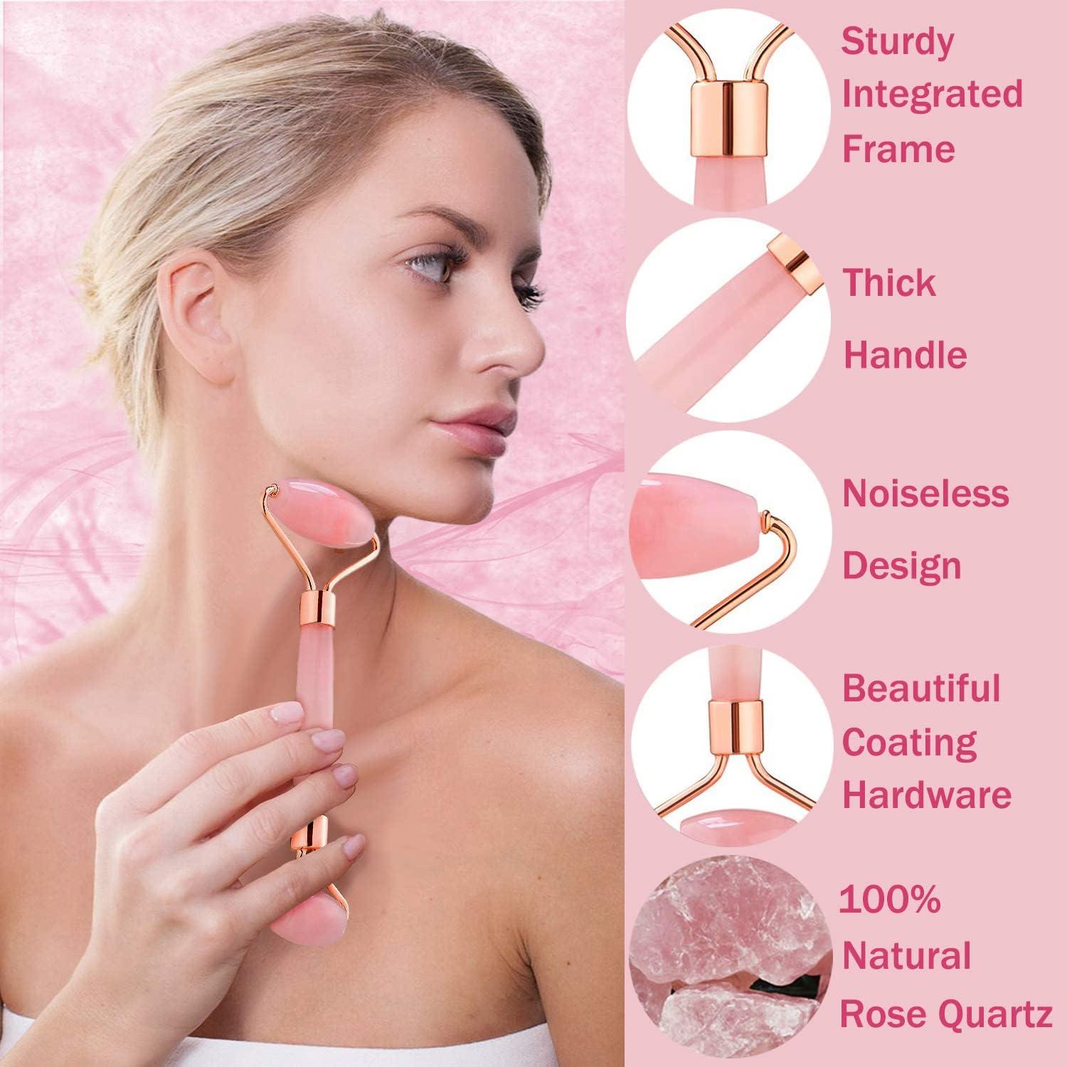 Rodillo Facial de Jade LeiCare - Cuarzo Rosa, Antienvejecimiento