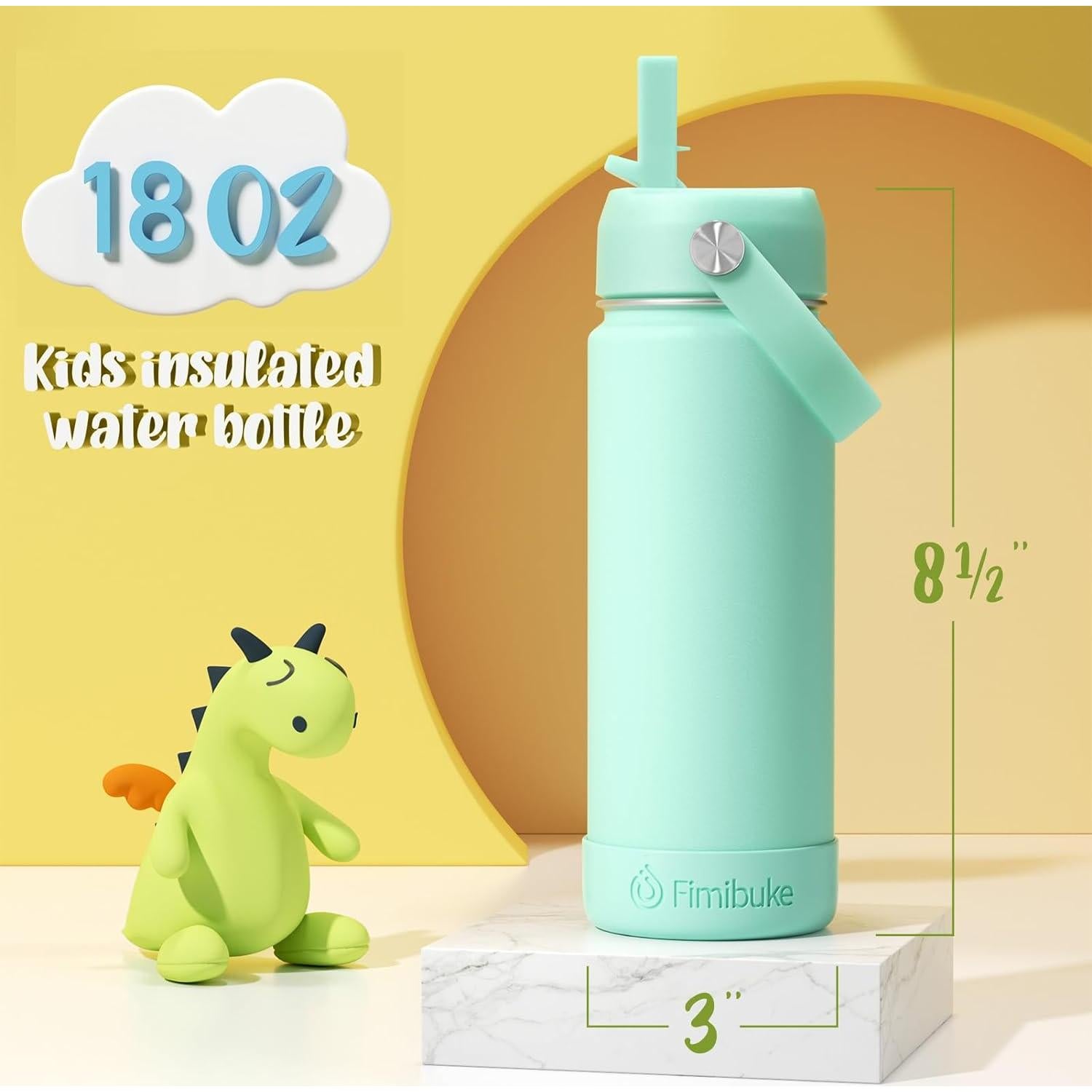 Botella de Agua Aislada Fimibuke para Niños 500ml con Popote