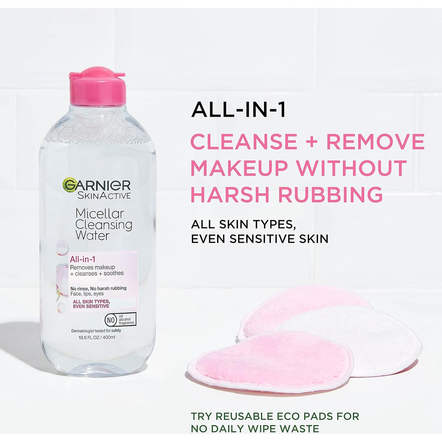 Agua Micelar Garnier 400ml, Limpiador Facial Vegano, 2 Unidades