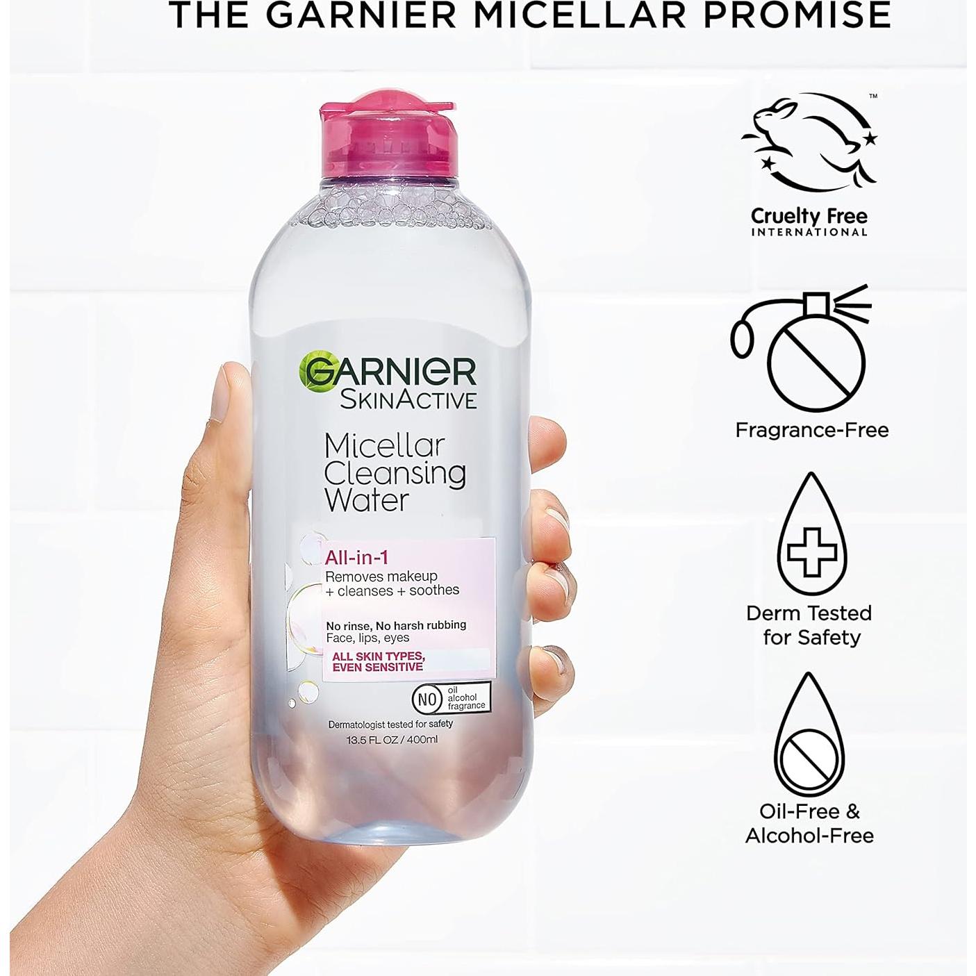 Agua Micelar Garnier 400ml, Limpiador Facial Vegano, 2 Unidades