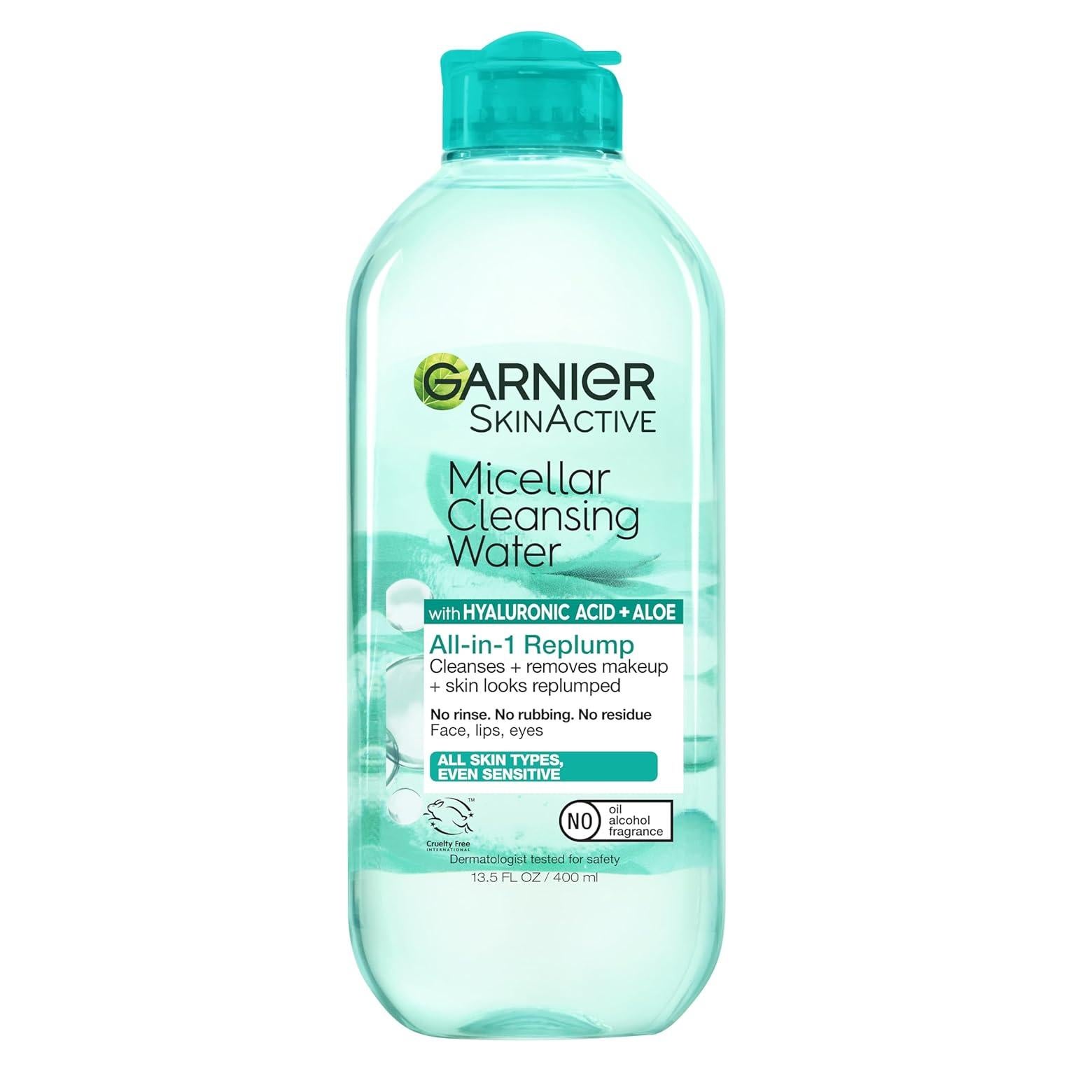 Agua Micelar Garnier 400ml con Ácido Hialurónico - Limpiador Facial