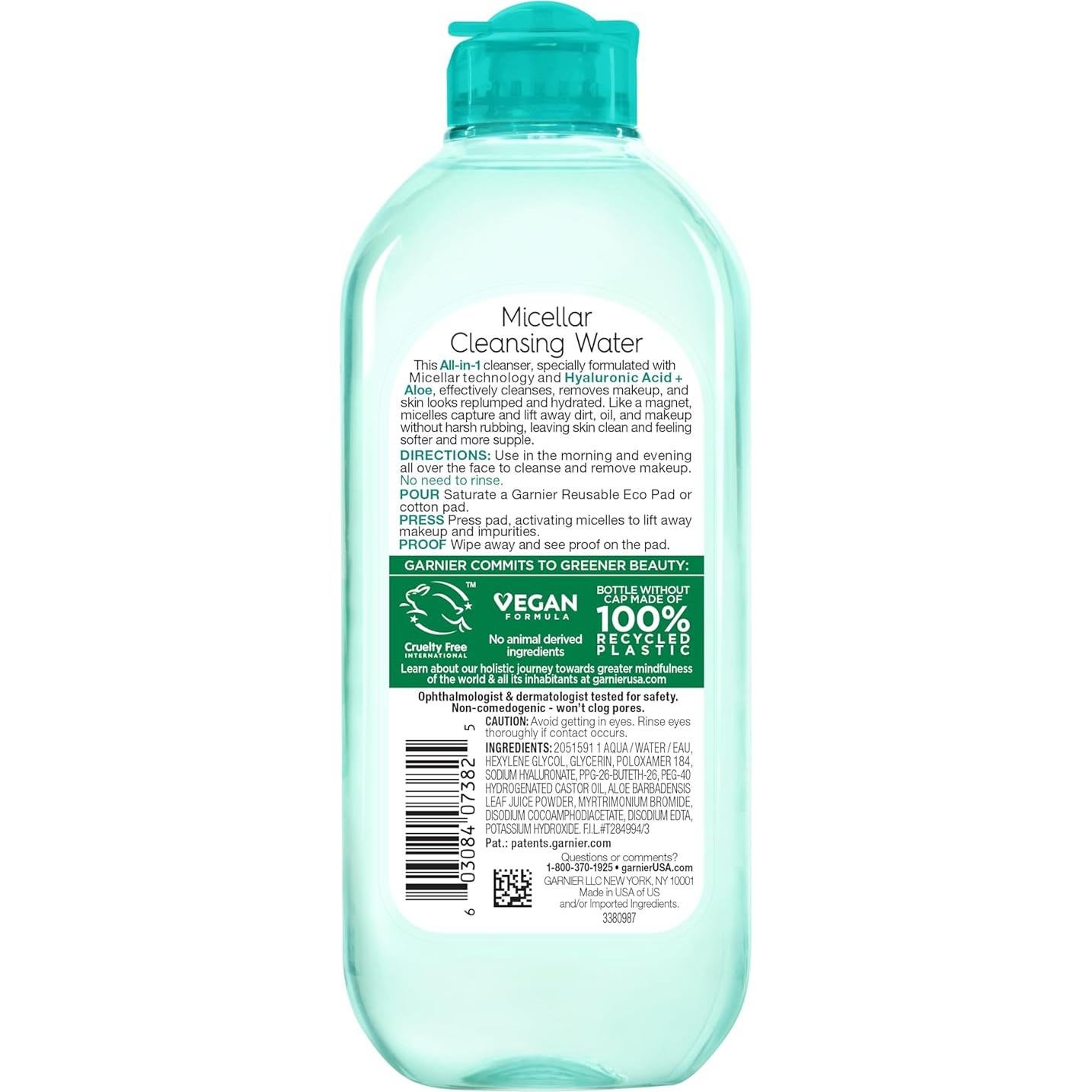 Agua Micelar Garnier 400ml con Ácido Hialurónico - Limpiador Facial