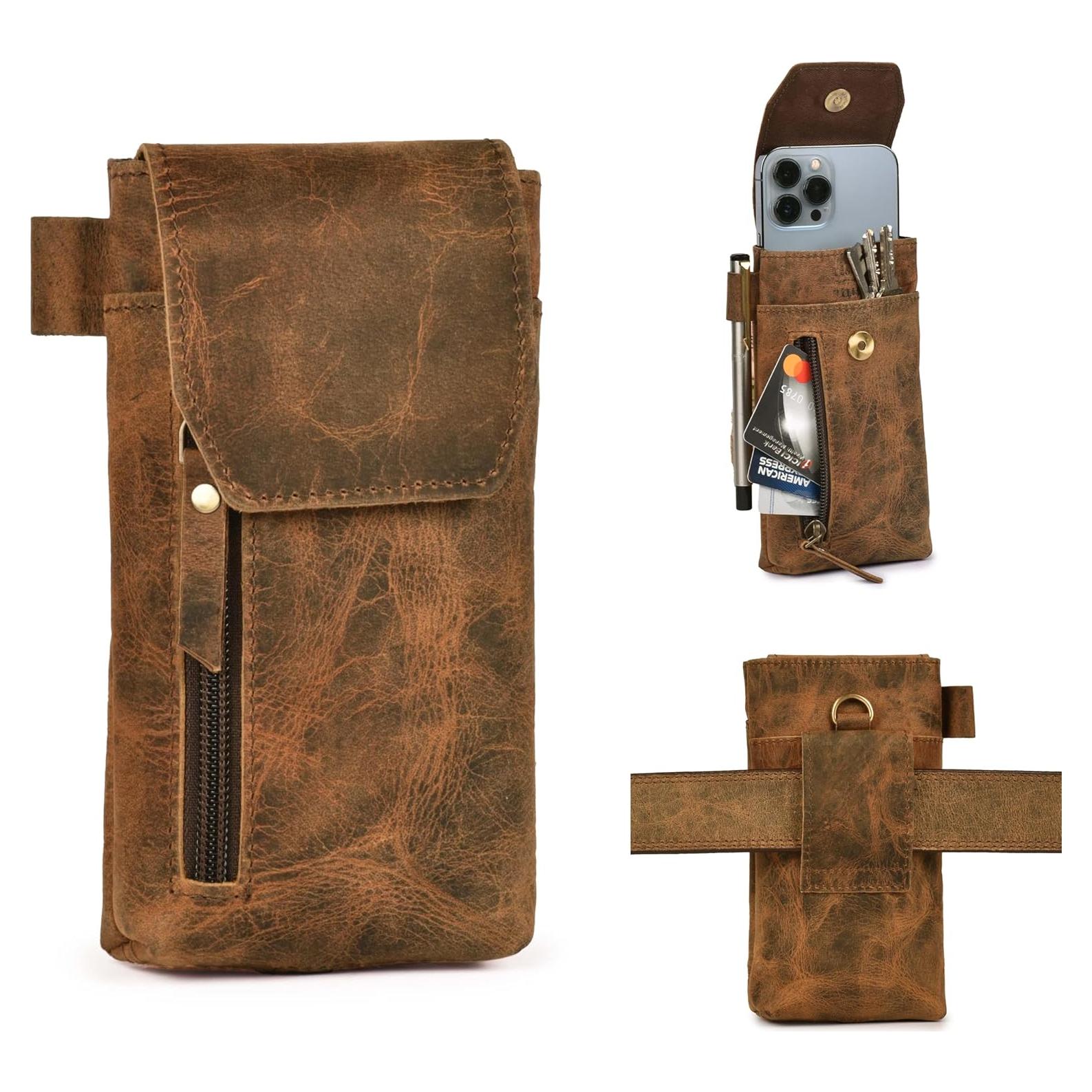 Funda de cuero genuino VIOM para smartphone 18x9 cm marrón