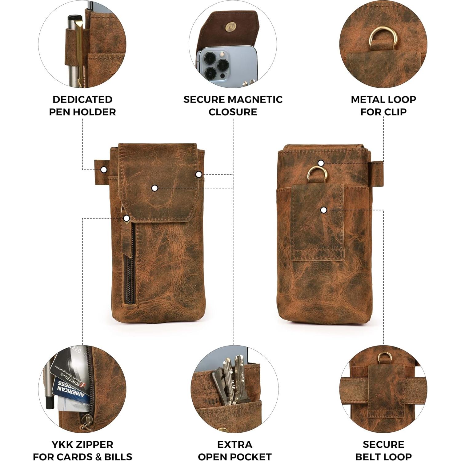 Funda de cuero genuino VIOM para smartphone 18x9 cm marrón