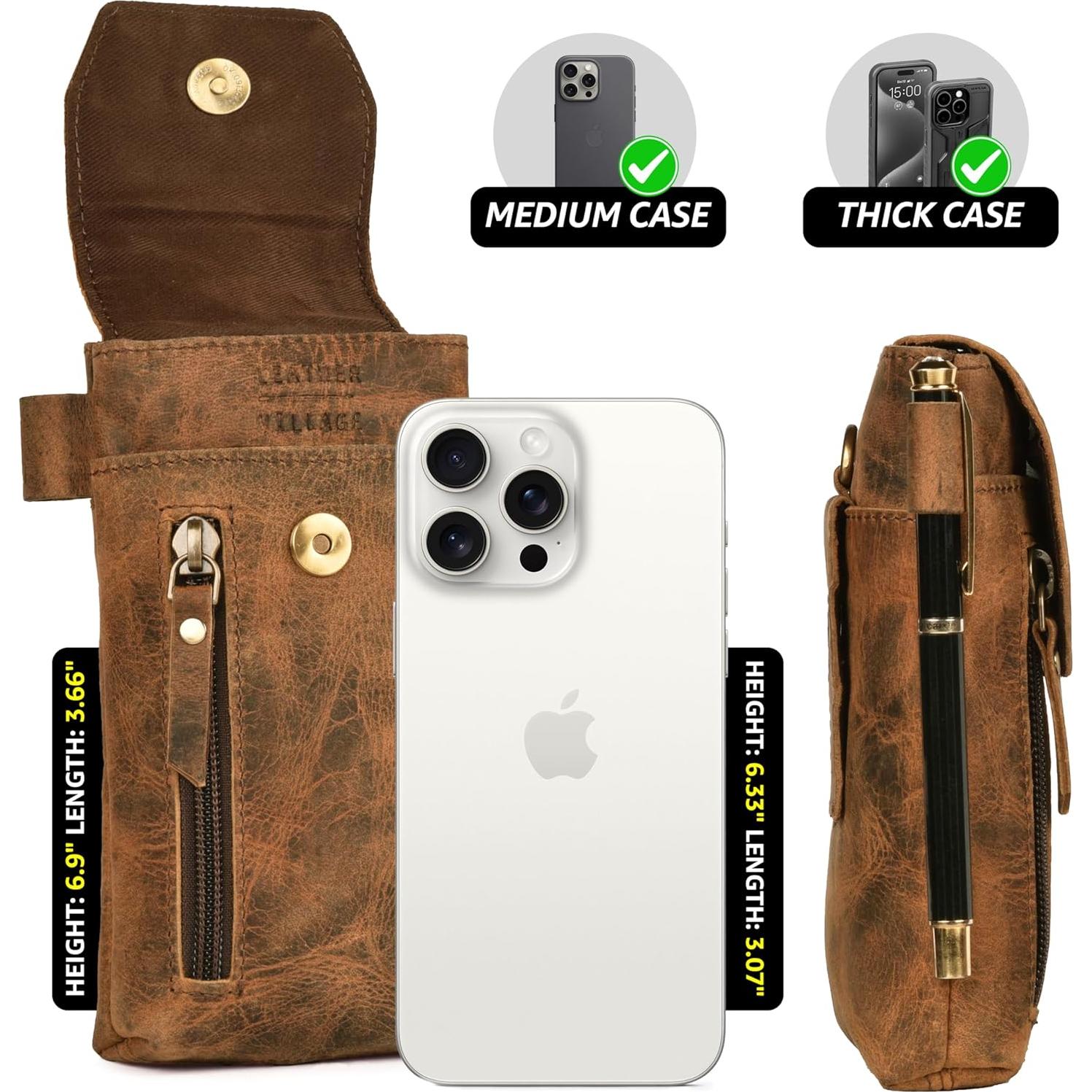 Funda de cuero genuino VIOM para smartphone 18x9 cm marrón