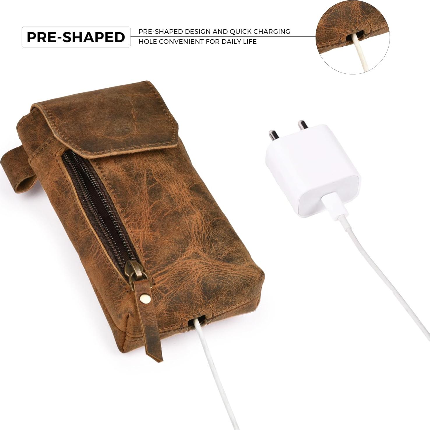 Funda de cuero genuino VIOM para smartphone 18x9 cm marrón