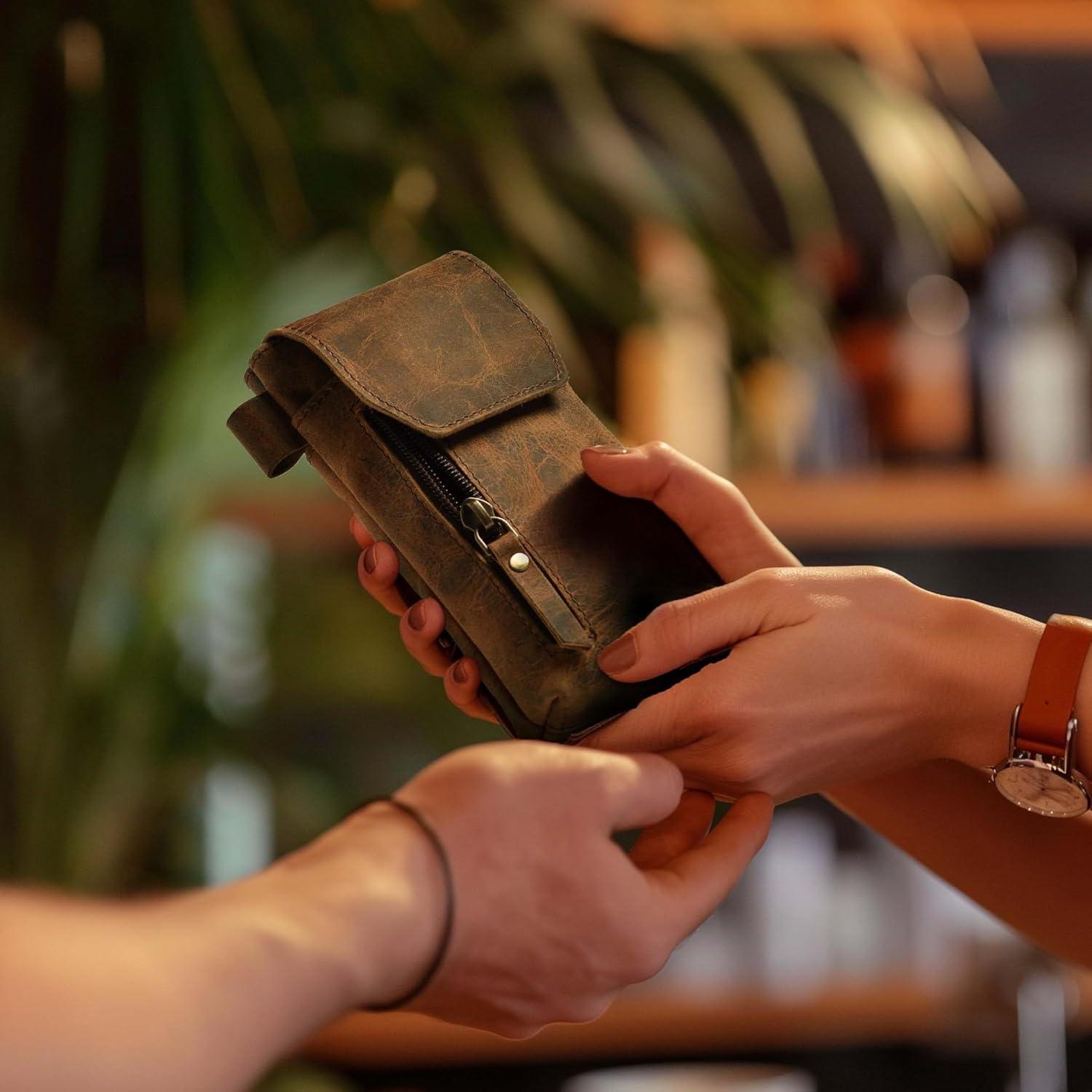 Funda de cuero genuino VIOM para smartphone 18x9 cm marrón