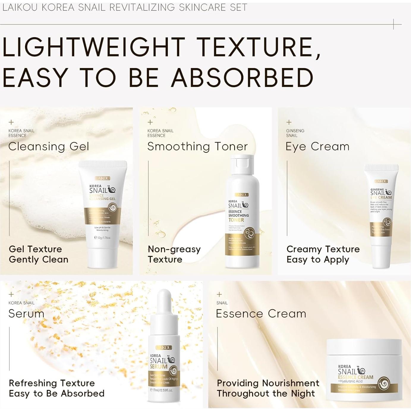 Set de Cuidado de Piel LAIKOU 5 Piezas con Caracol y Ginseng