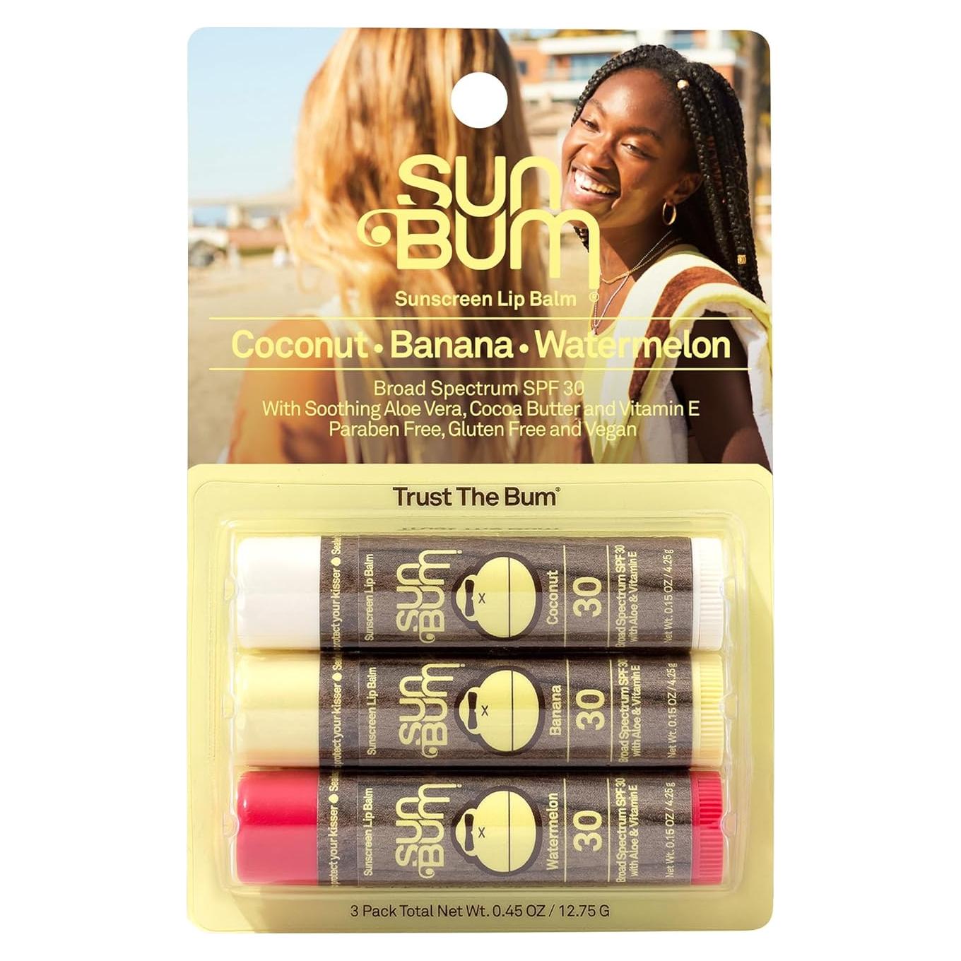 Bálsamo Labial Sun Bum SPF 30 - Variedad 3 Sabores - 3 ct