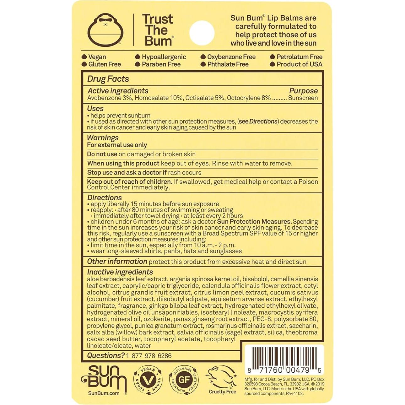 Bálsamo Labial Sun Bum SPF 30 - Variedad 3 Sabores - 3 ct