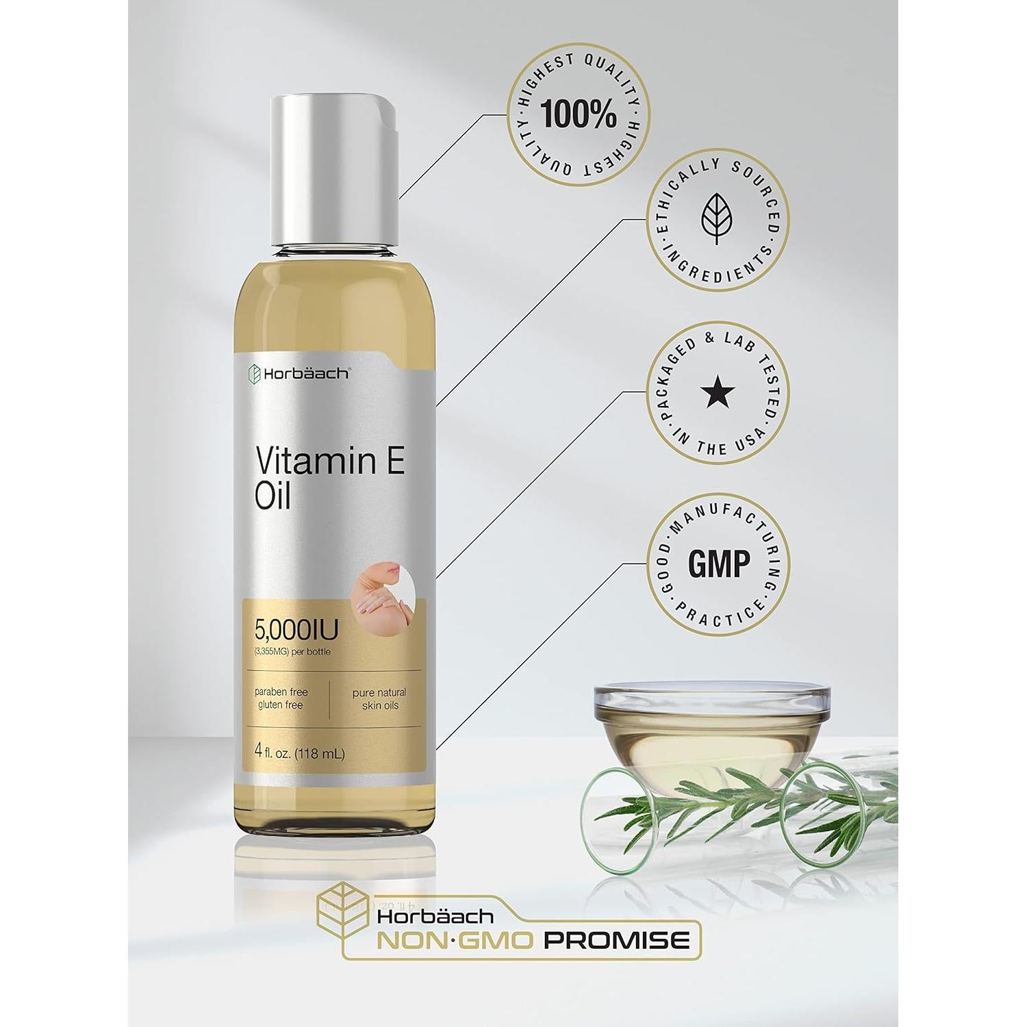 Aceite de Vitamina E Horbaach 5000 IU 236 ml Piel y Cabello