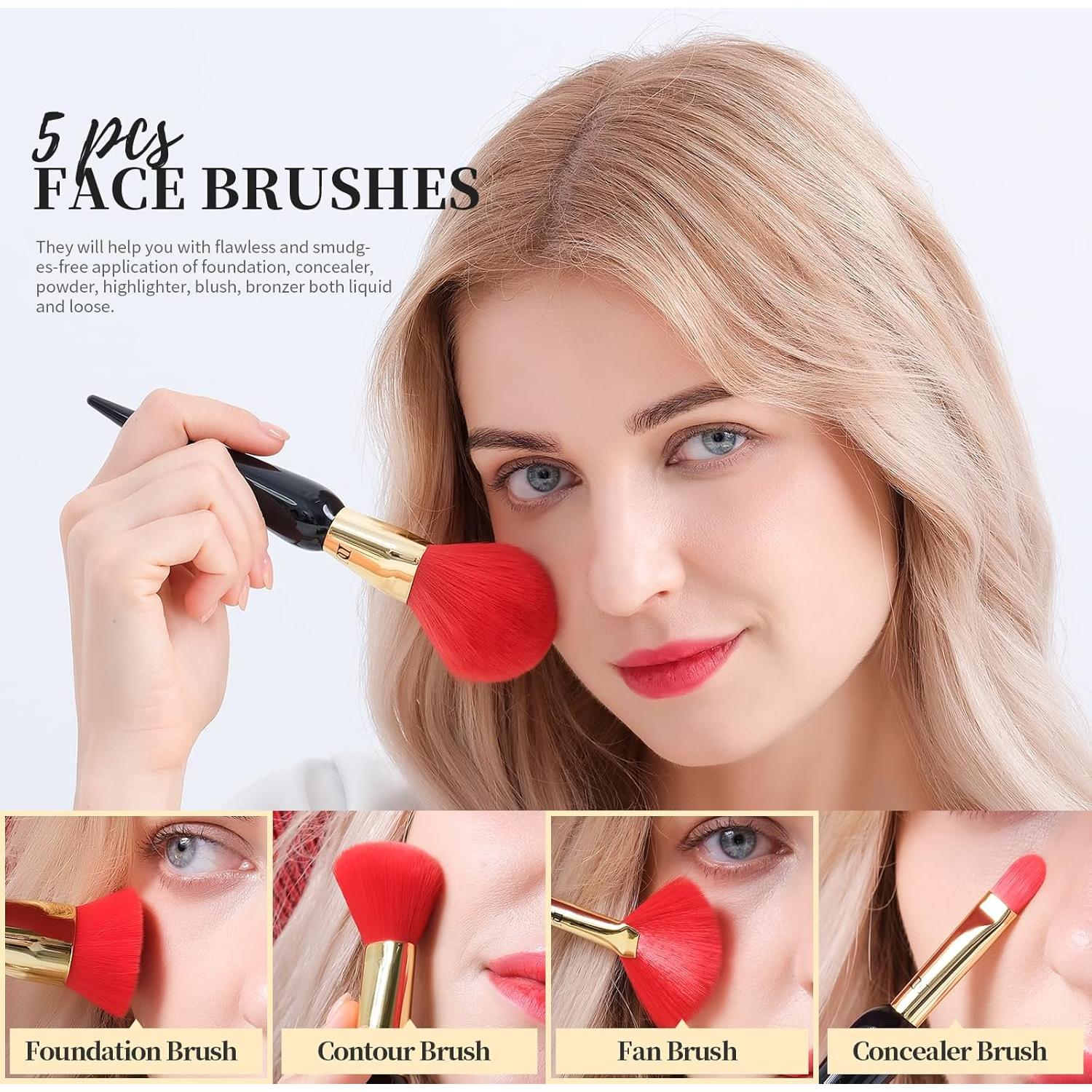 DUcare Set de Pinceles de Maquillaje 12 Pcs Kabuki Negro