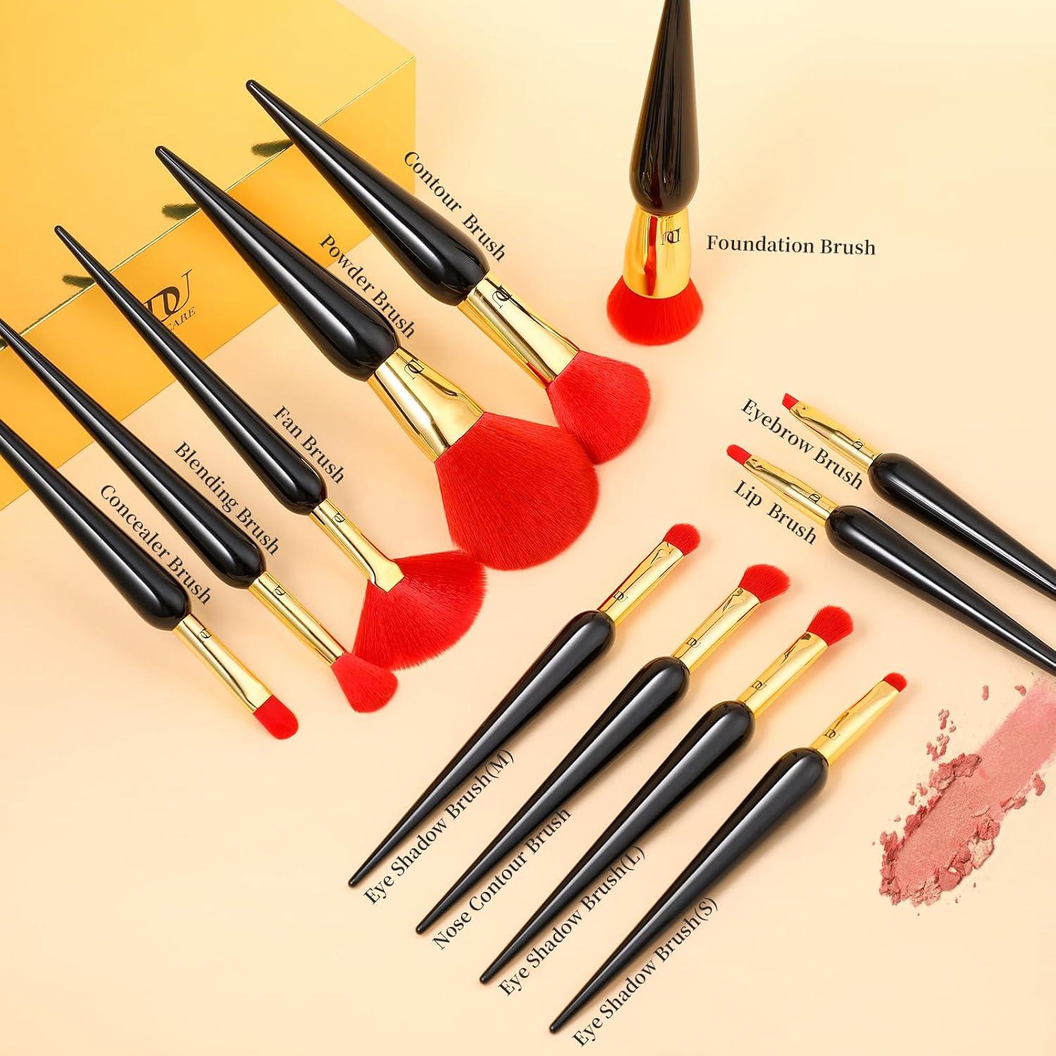DUcare Set de Pinceles de Maquillaje 12 Pcs Kabuki Negro