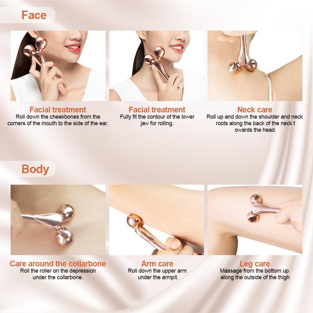 Rodillo Facial 3D ORCLEENA Masajeador Oro Rosa Antienvejecimiento