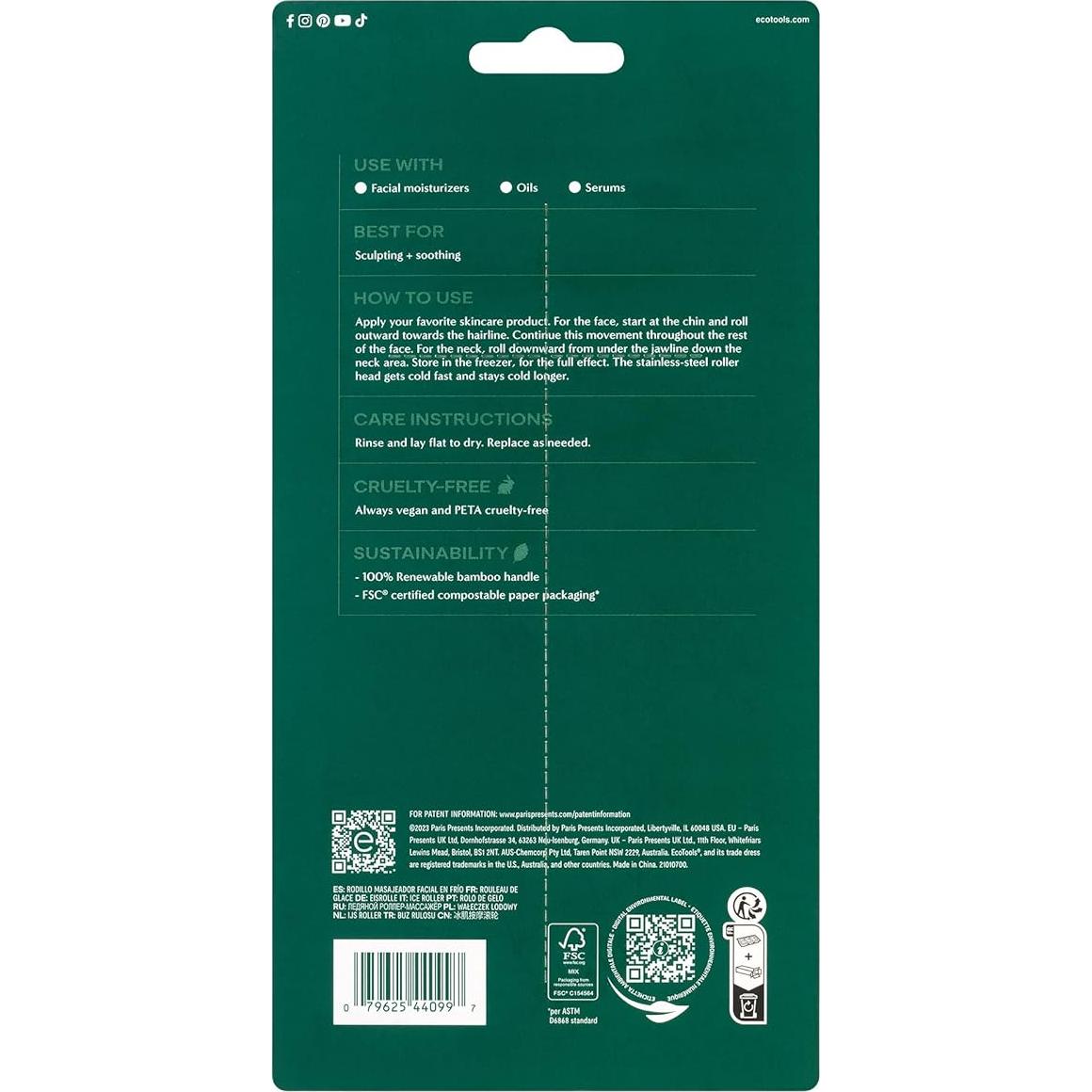 Rodillo de Hielo EcoTools para Cara y Cuello, Acero Inoxidable