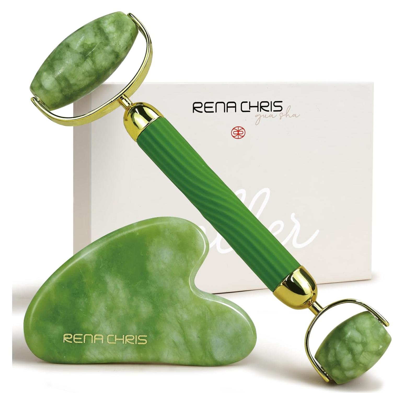 Rodillo Facial Rena Chris Jade y Gua Sha Verde 17.78cm
