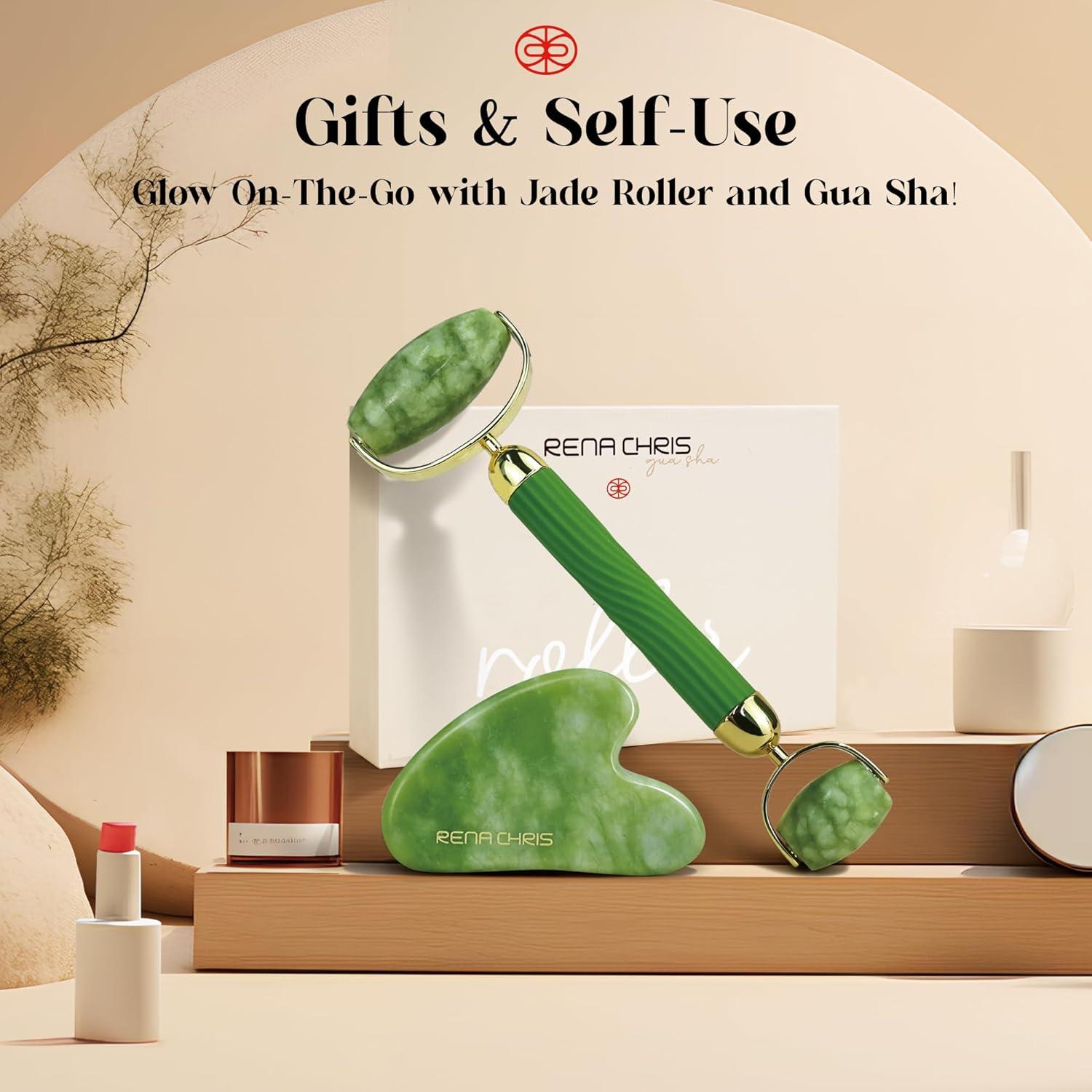Rodillo Facial Rena Chris Jade y Gua Sha Verde 17.78cm